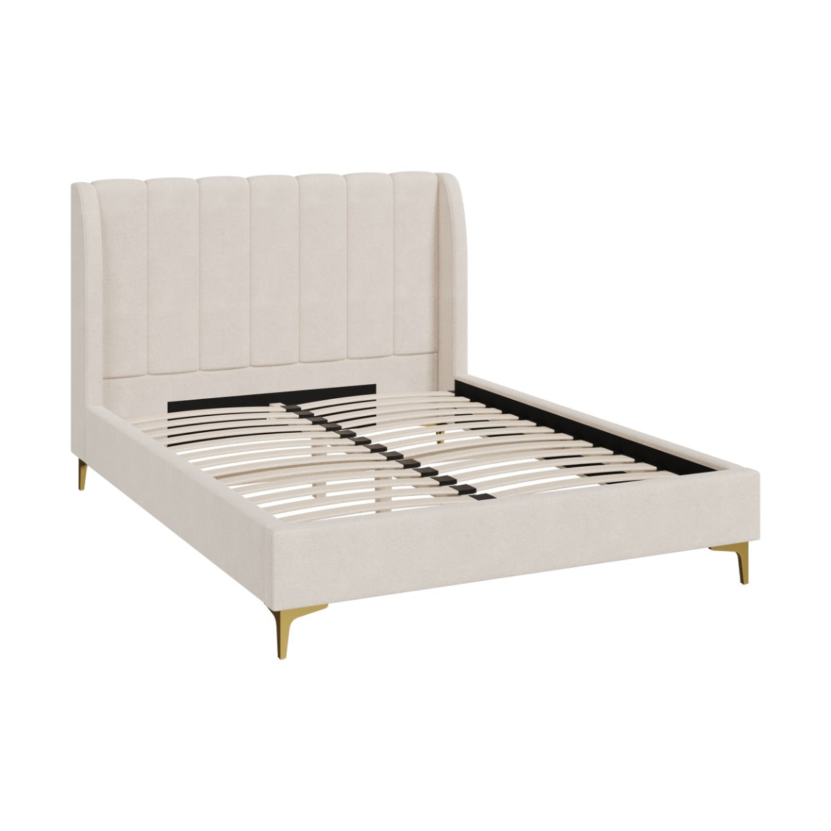 lit double koda 140x190 cm en tissu beige