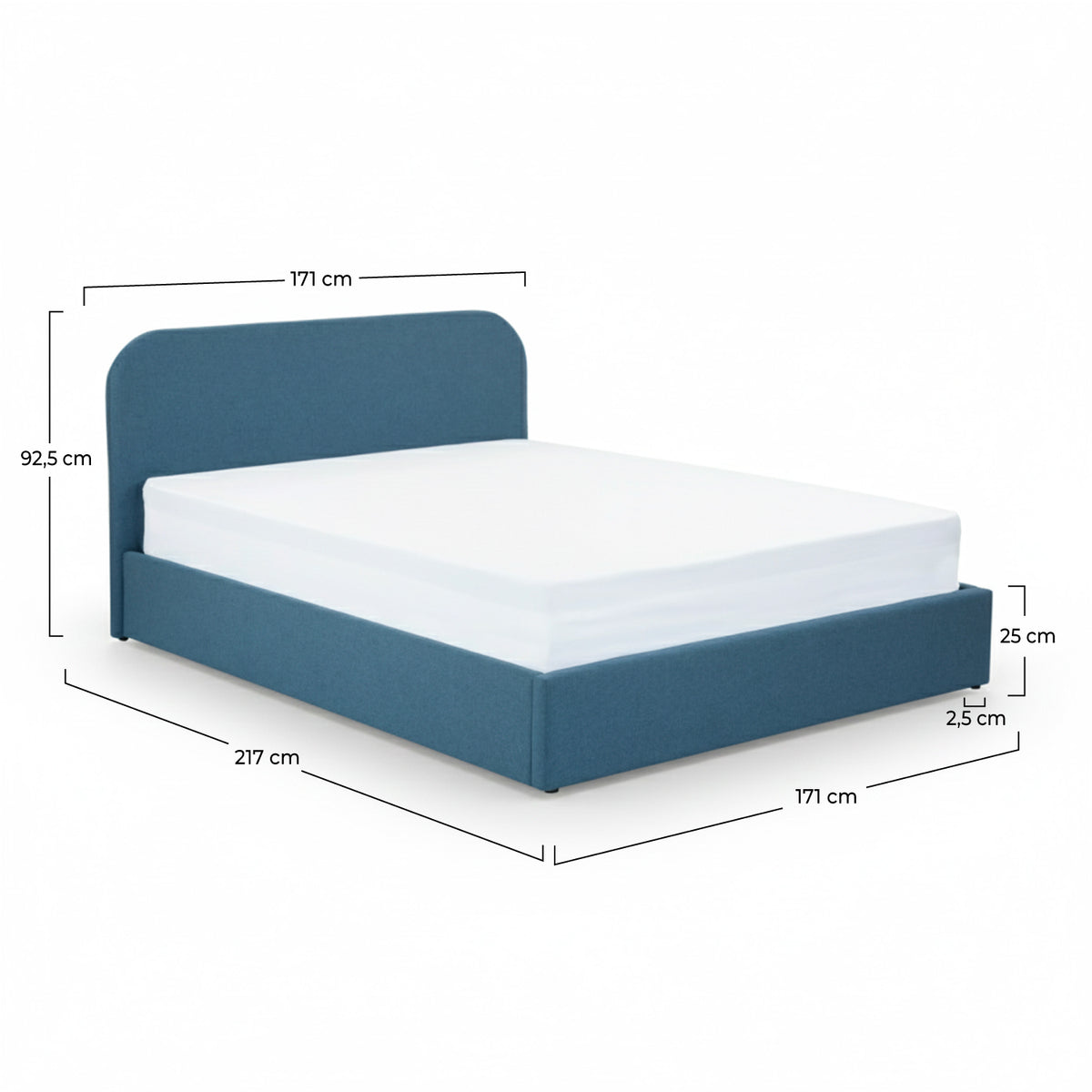 Lit double Tilly coffre 160x200 tissu bleu