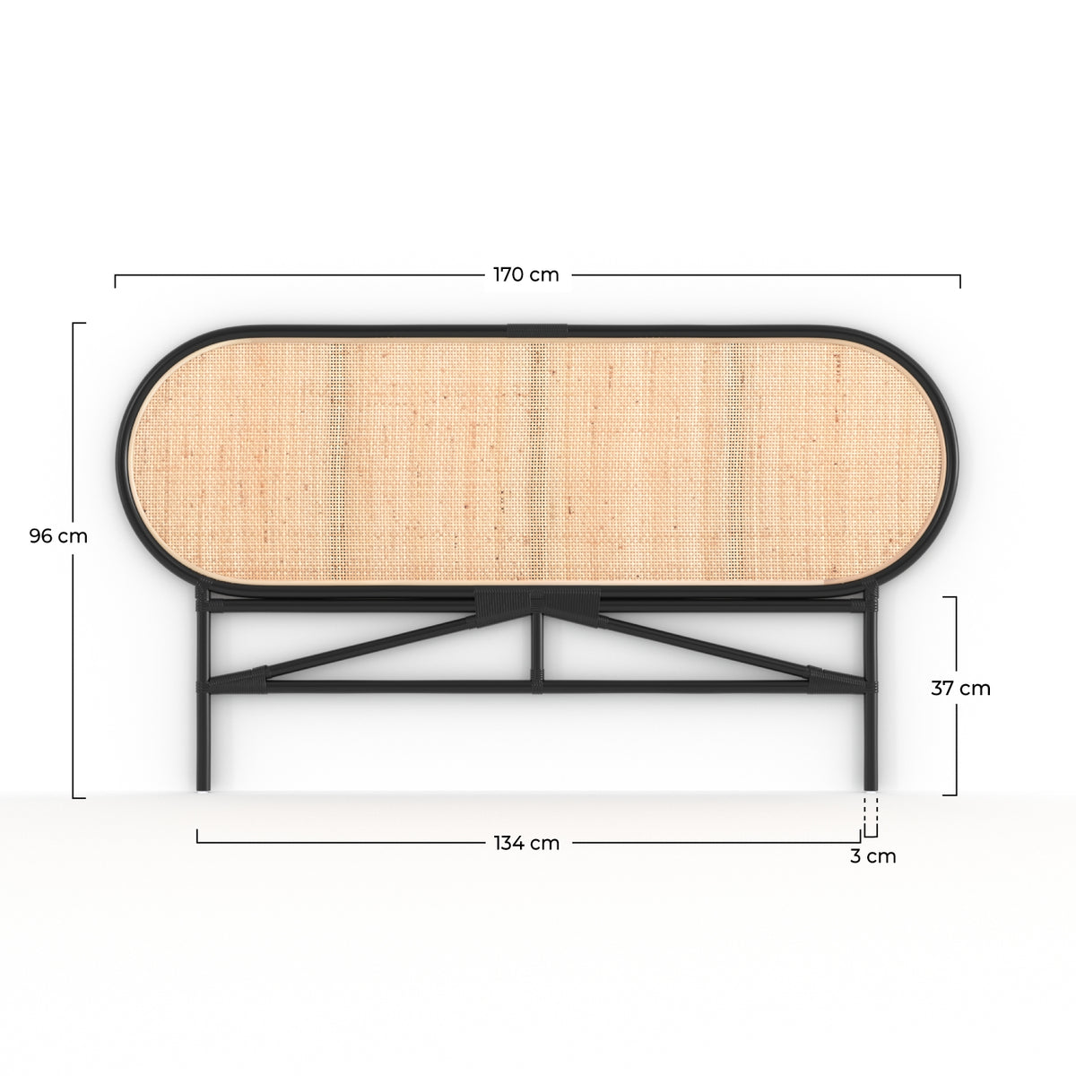 Lit rotin noir Navahino tête 140cm