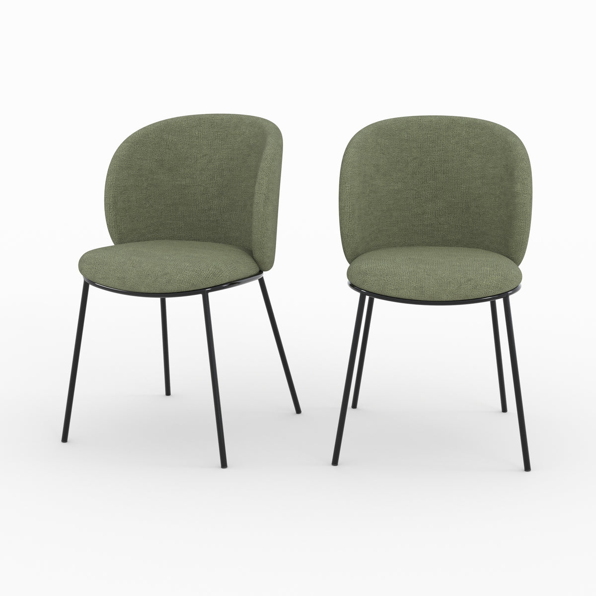 Lot 2 chaises bulle tissu vert kaki pieds métal noir vue face