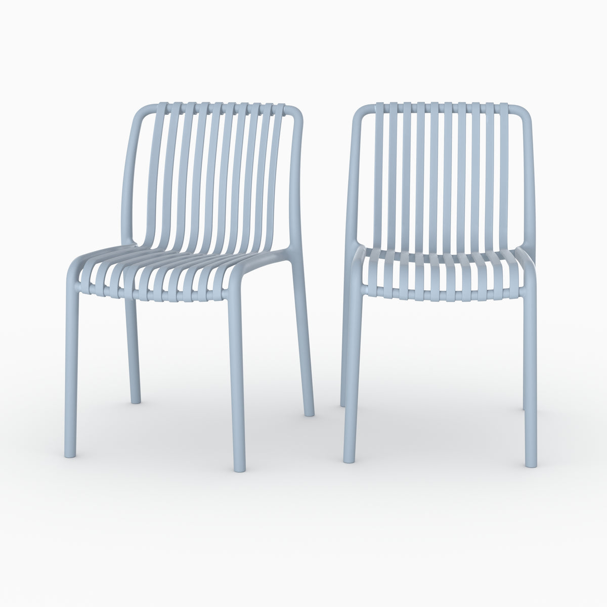 Lot 2 chaises Duli plastique bleu pastel empilables vue face ensemble