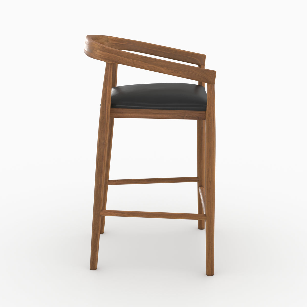 Lot 2 chaises hautes Bali teck cuir noir 77cm