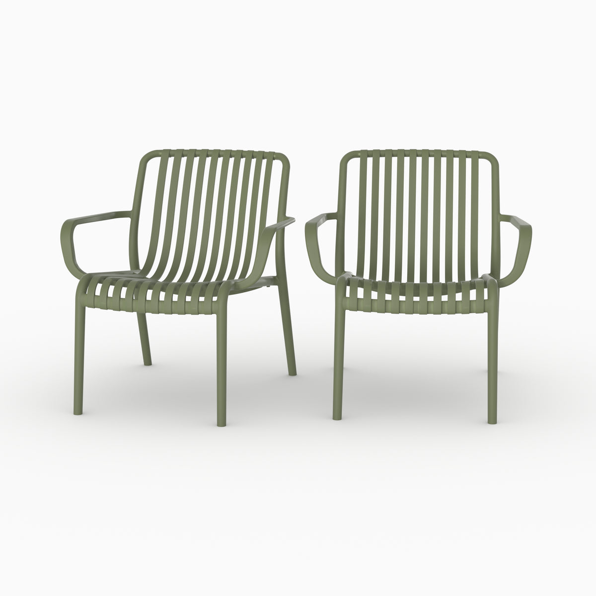 Lot 2 fauteuils jardin Ivy vert kaki accoudoirs