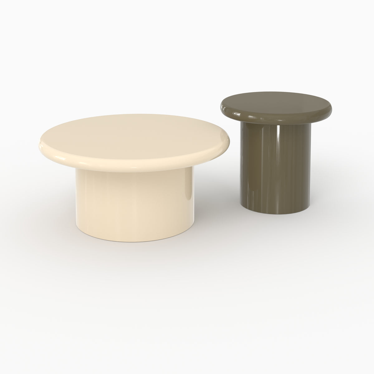 Lot 2 tables basses Apoline blanc ivoire vert kaki MDF trois quarts – Maison Pavane