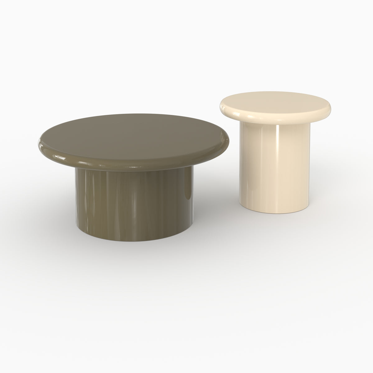 Lot 2 tables basses Apoline vert kaki blanc ivoire MDF trois quarts – Maison Pavane