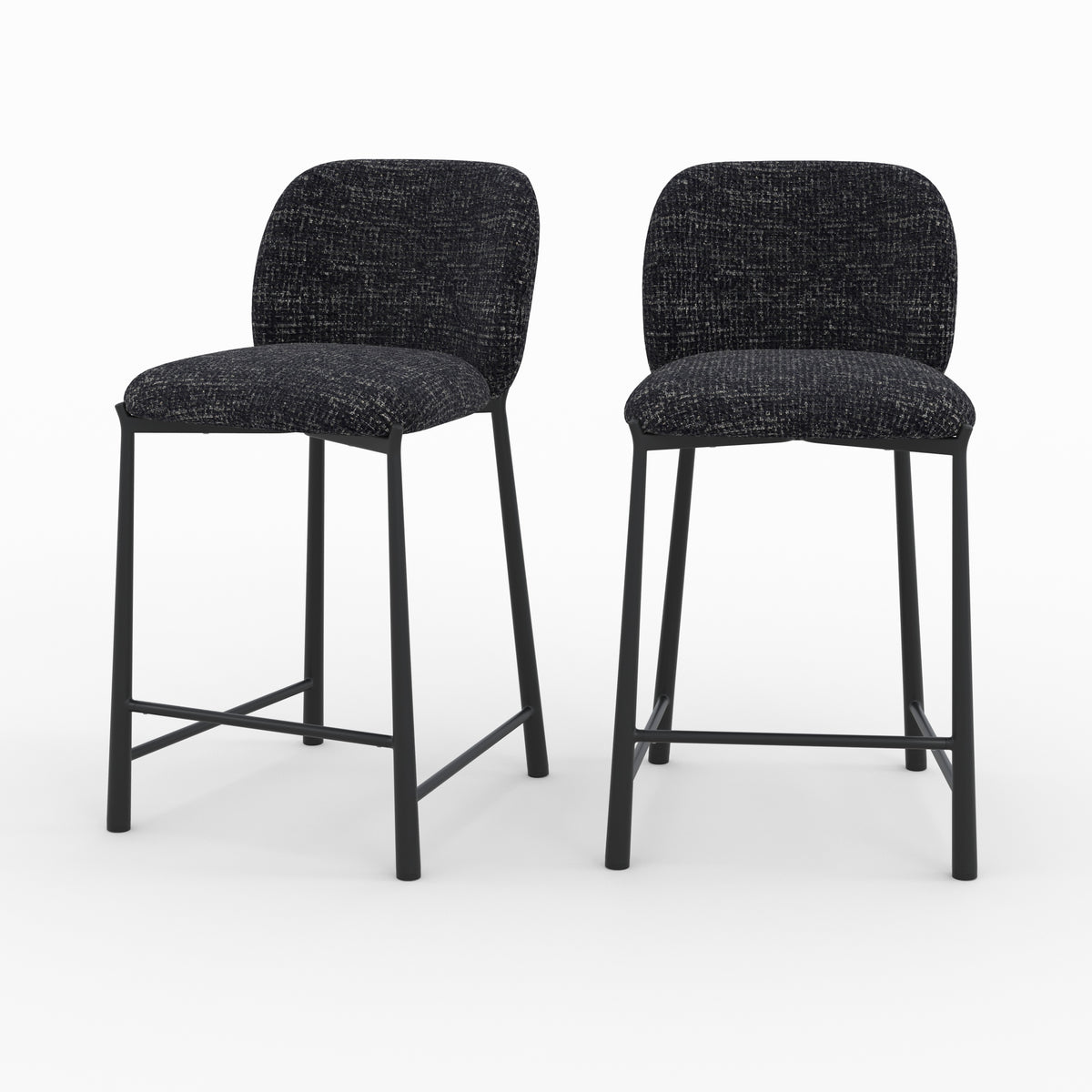 Lot 2 tabourets Bento ilot central tissu texture noir confort vue face