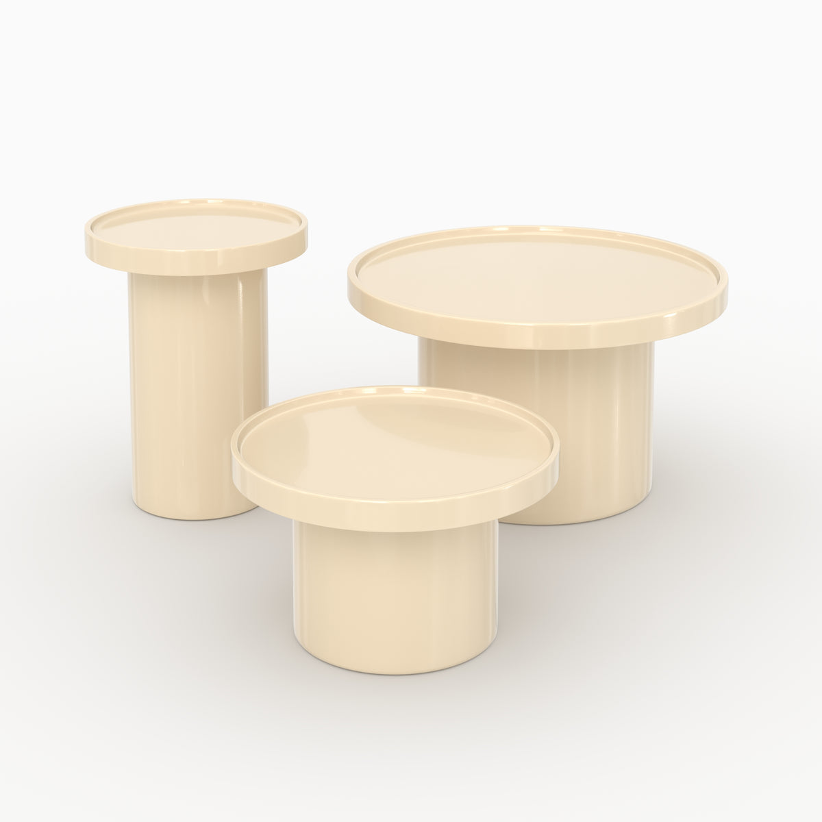 Lot 3 tables rondes Nora blanc ivoire MDF trois quarts – Maison Pavane