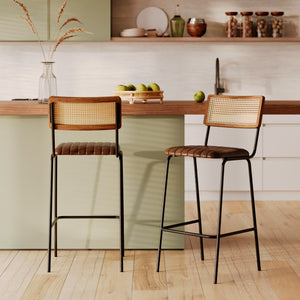 Lot de 2 chaises de bar Arsène cuir et cannage cuisine – Maison Pavane