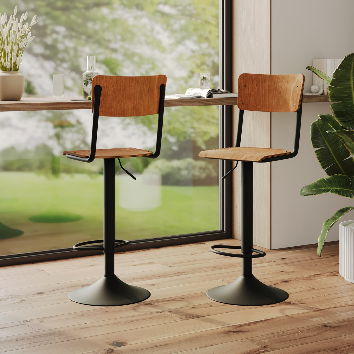 lot de 2 chaise de bar en bois pivotante reglable clem