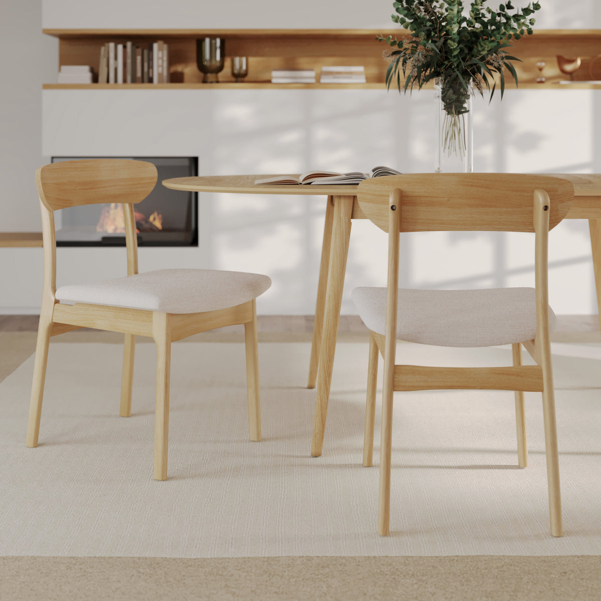 lot de 2 chaise en bois clair et tissu beige lana