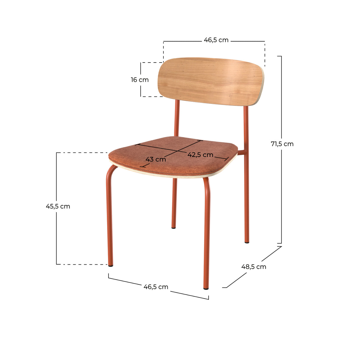set di 2 sedie alba in legno e tessuto terracotta
