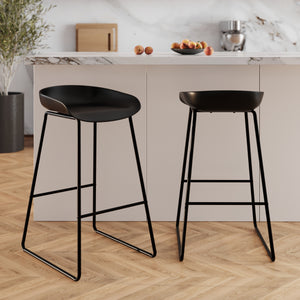 lot de 2 chaises de bar noires designe minimaliste yoshi 80 cm