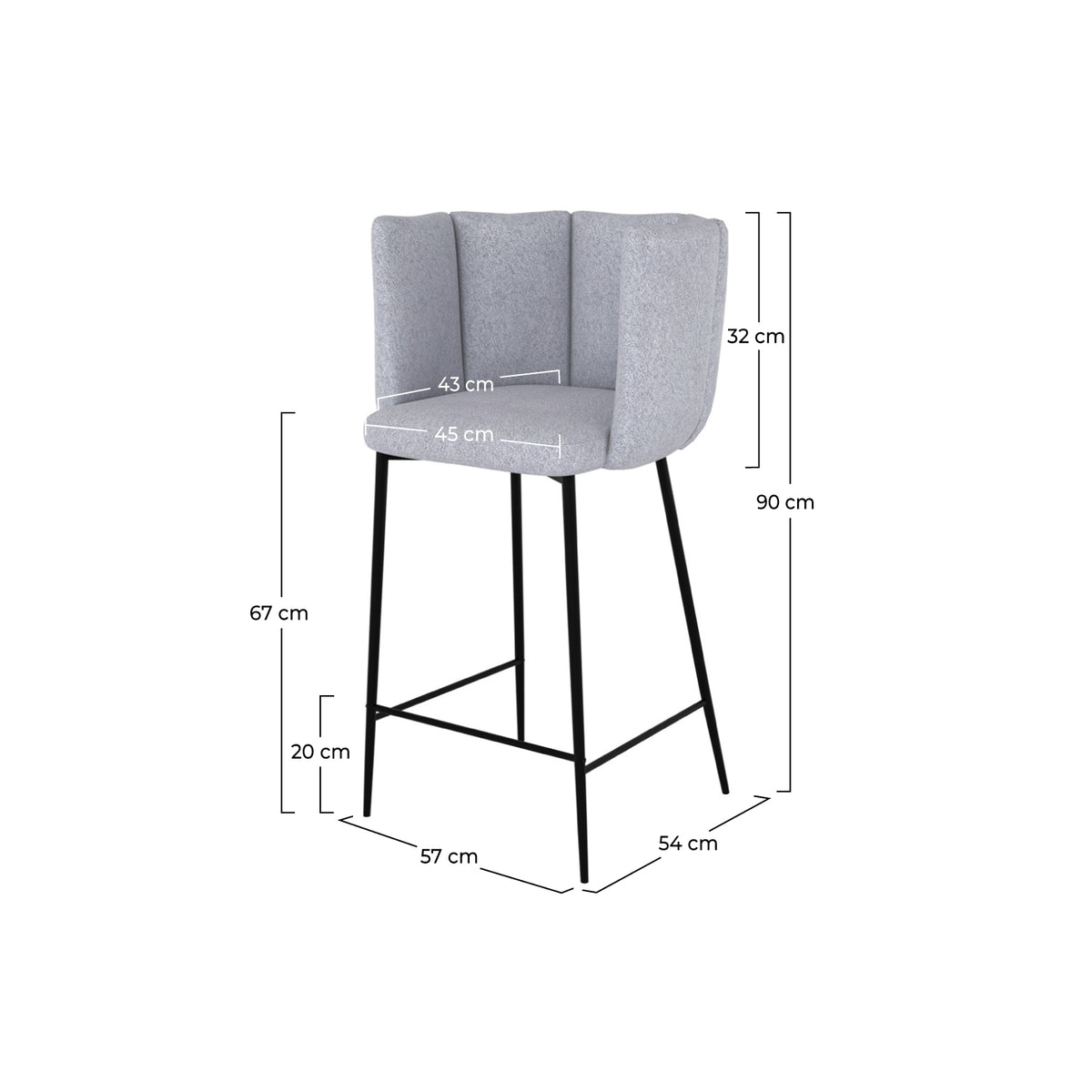 lot de 2 chaises de bar rosy grise 75 cm