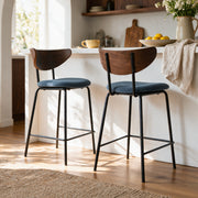 Lot de 2 chaises de bar salle à manger velours bleu marine et dossier en bois – Maison Pavane