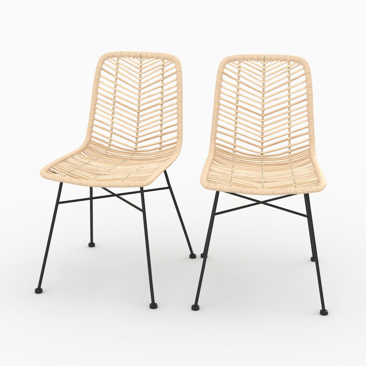 lot de 2 chaises en rotin naturel et pieds noirs tamara