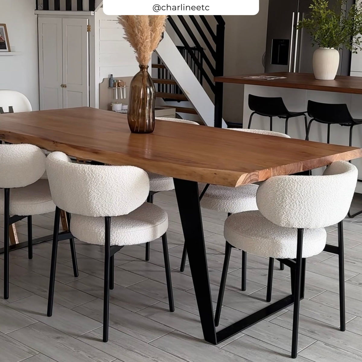lot de 2 chaises en tissu bouclette_beige maelie