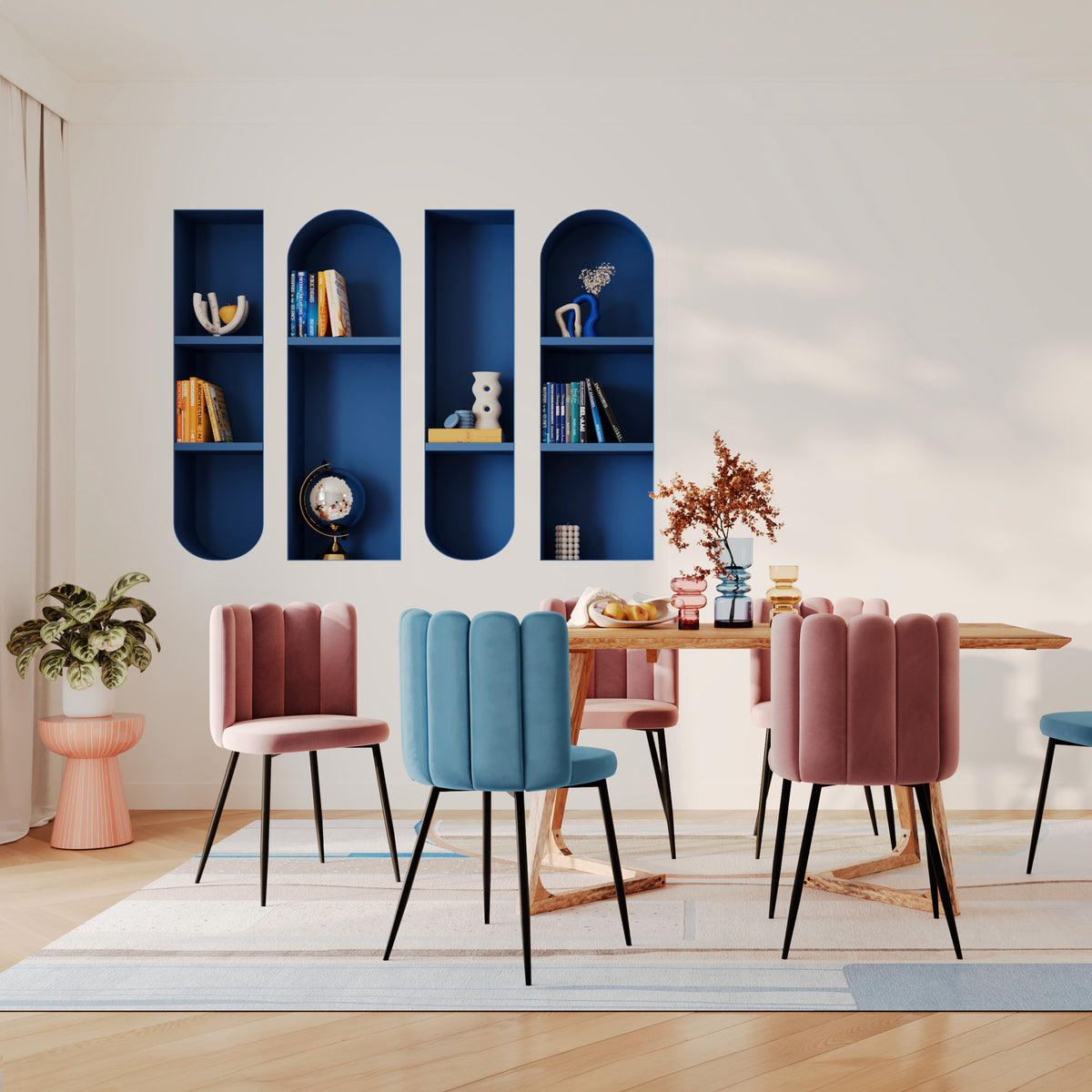 lot de 2 chaises en velours bleu rosy pieds noirs