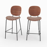 Lot de 2 chaises pour îlot central Simone 65,5 cm en tissu léopard bordeaux et bois, pieds en métal noir - Maison Pavane