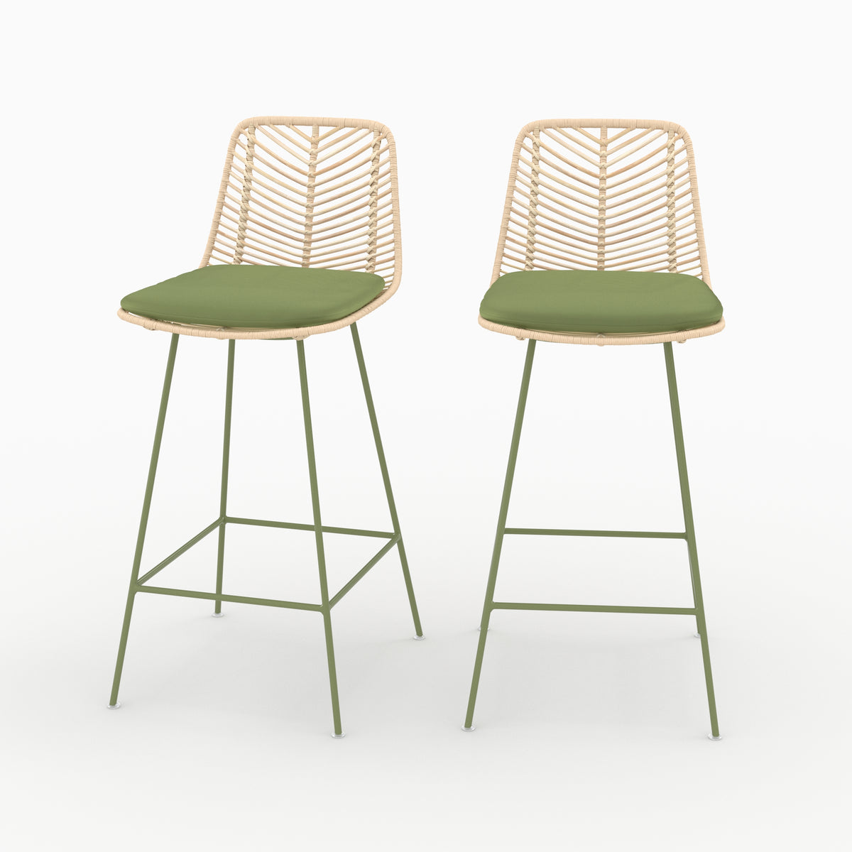 Lot de 2 chaises pour îlot central Tamara en rotin et tissu vert olive - Maison Pavane