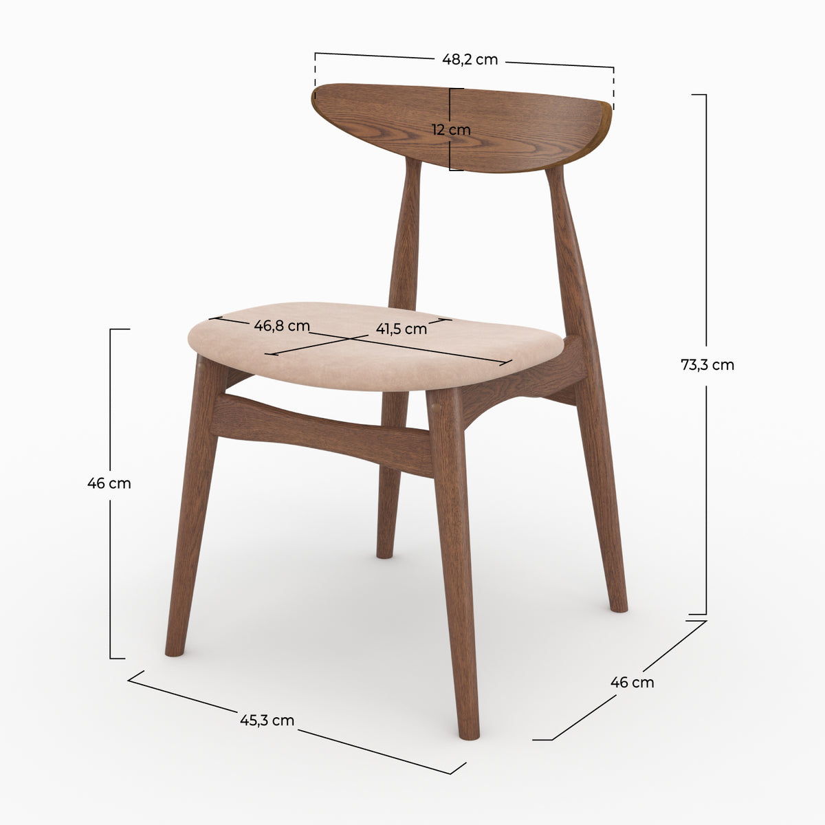 lot de 2 chaises josette tissu beige bois d hevea fonce rdv deco