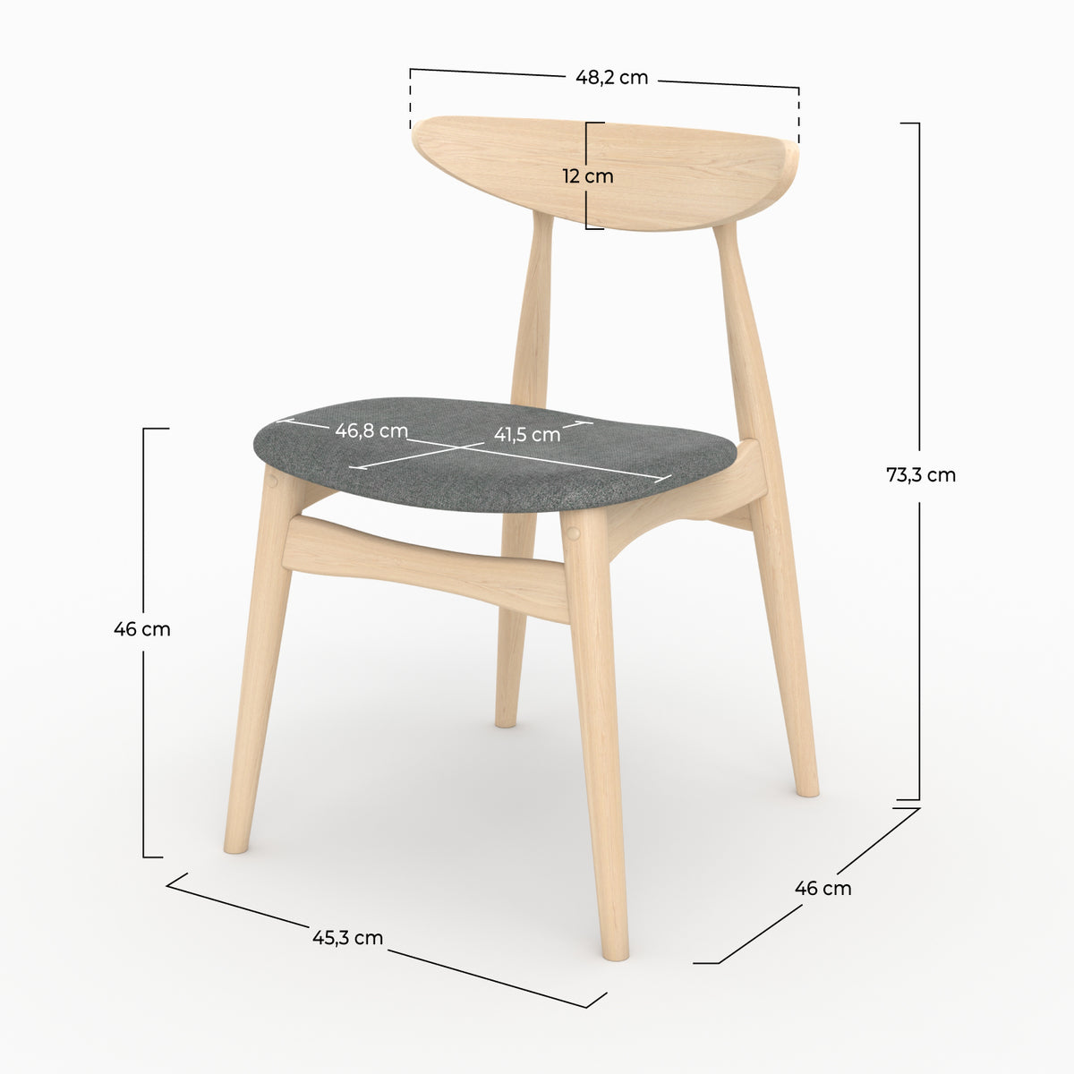 lot de 2 chaises josette tissu gris bois clair rdv deco