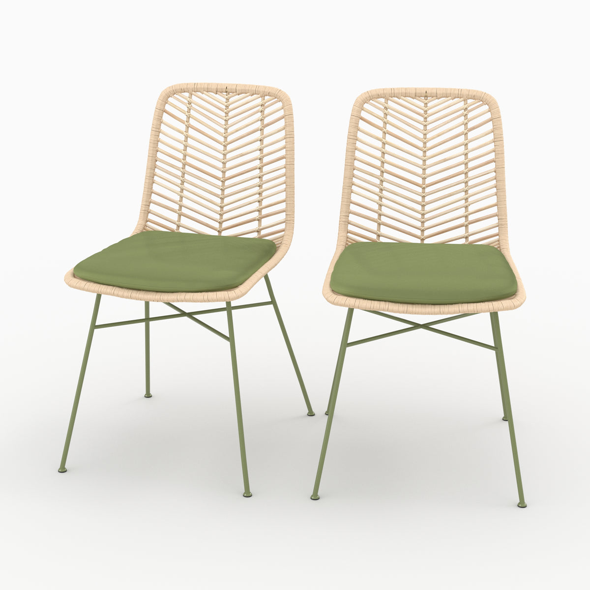 Lot de 2 chaises Tamara en rotin et tissu vert olive - Maison Pavane