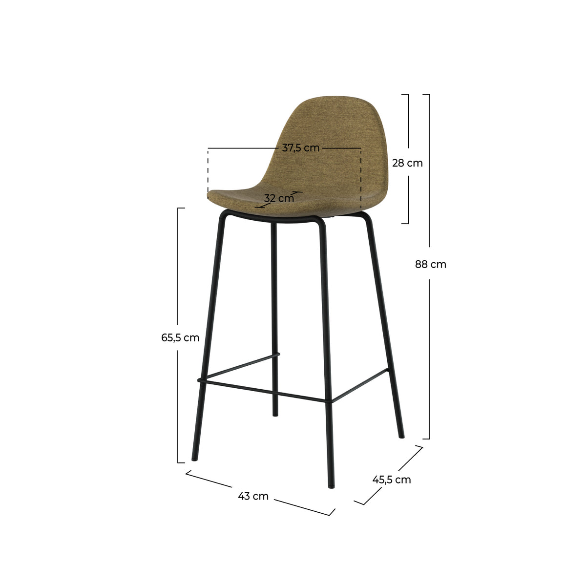 set di 2 sedie henrik per isola centrale in tessuto verde kaki altezza 65 cm sedia da bar
