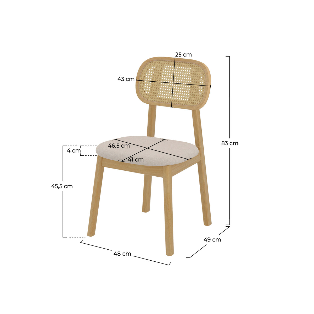 lot de 2 maria chaise en bois clair et rotin