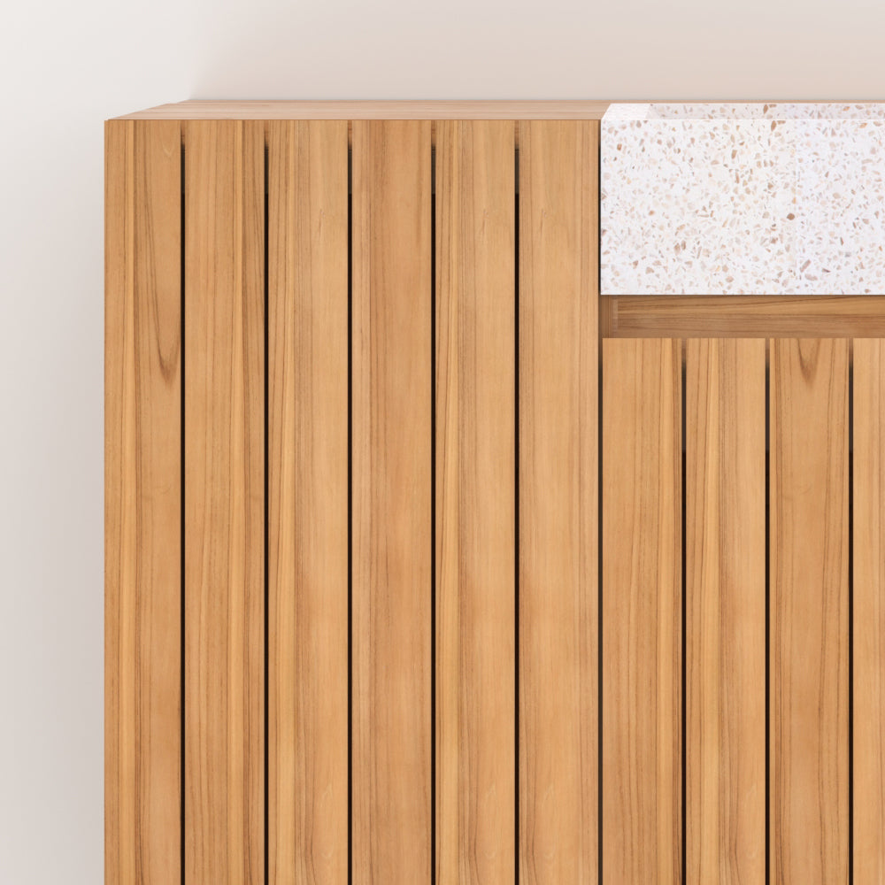 meuble de salle de bain bois vasque blanche terrazzo