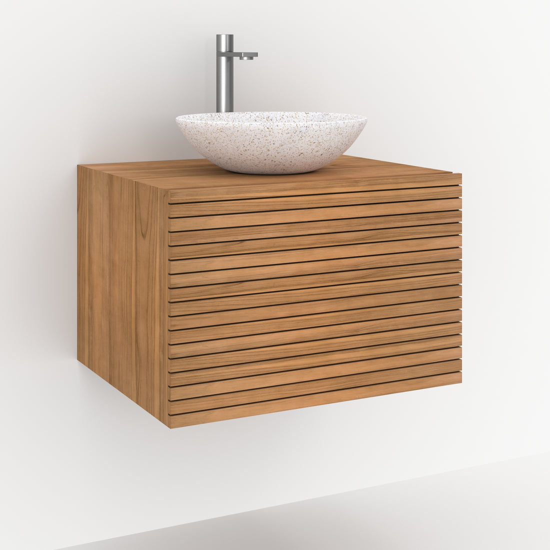 meuble de sdb bois teck suspendu 60 cm raye