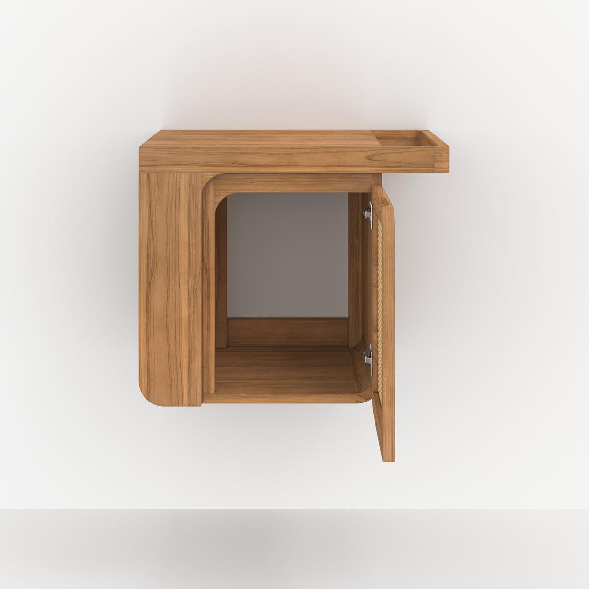 meuble de sdb suspendu dami en bois de teck et cannage rangement