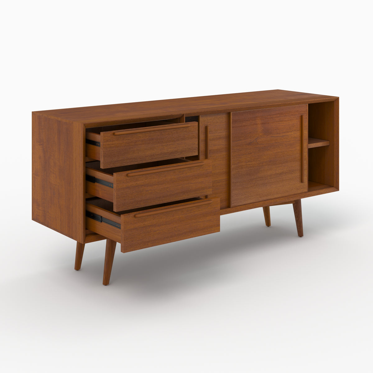 meuble rangement buffet teck massif waya 2 portes 3 tiroirs