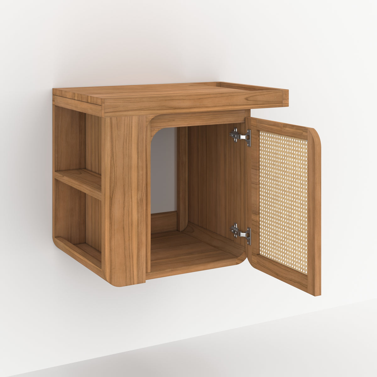 meuble salle bain suspendu dami en bois de teck et cannage rangement