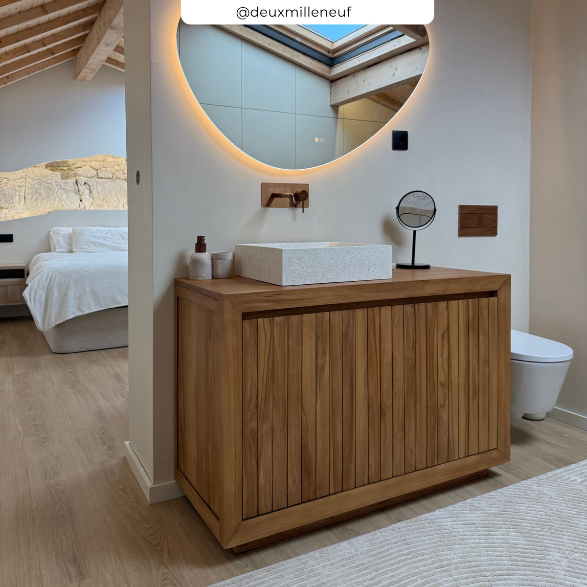 meuble sdb teck pernelle 120 cm vasque blanche