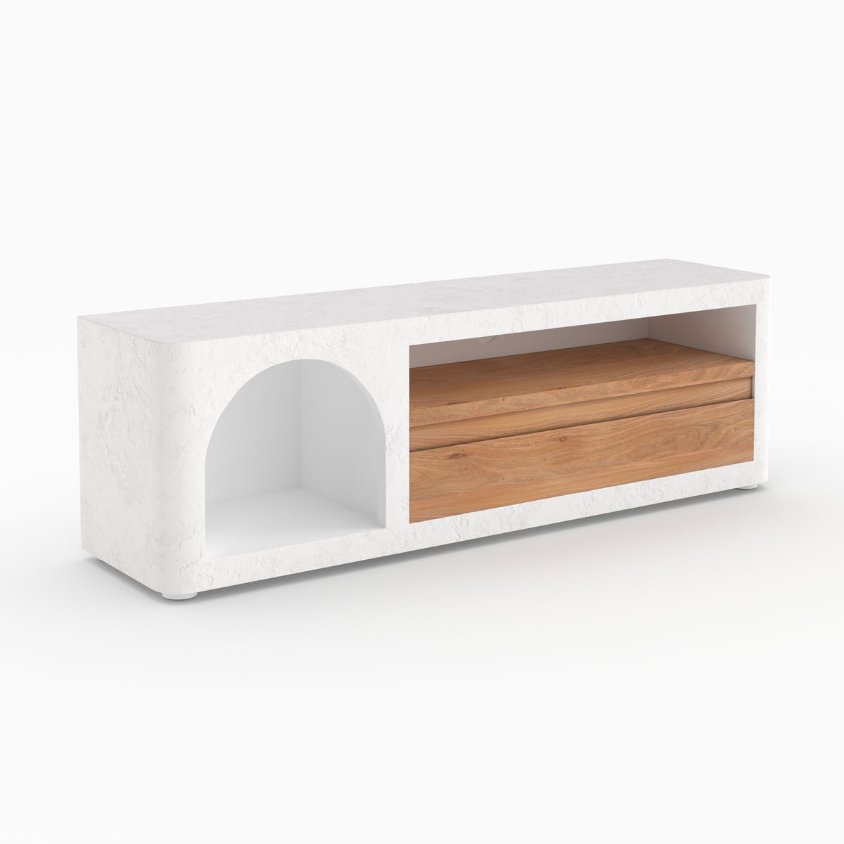 Meuble television Fira blanc ivoire plâtre style grec perspective