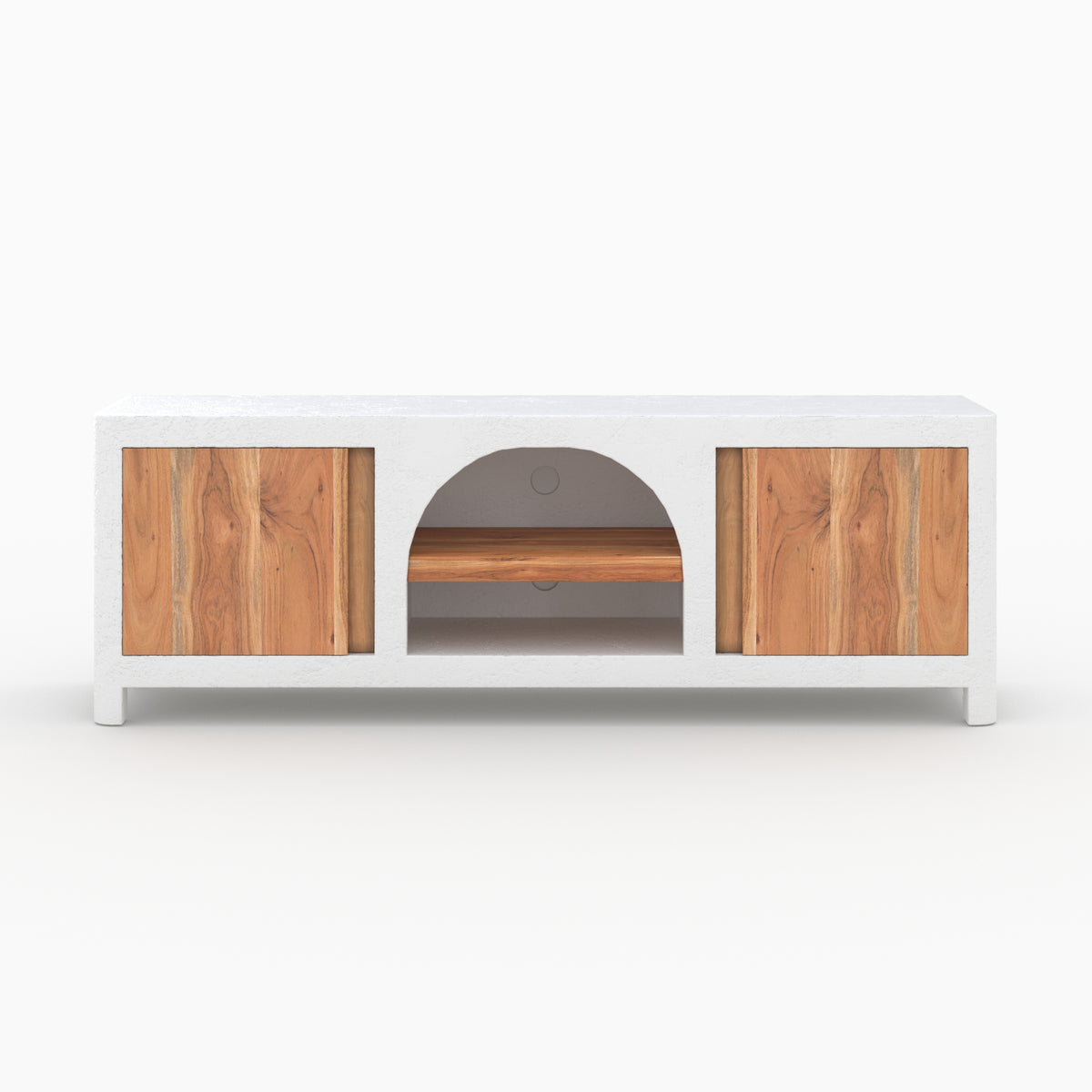 meuble tv 2 portes 1 niche en bois d acacia fira