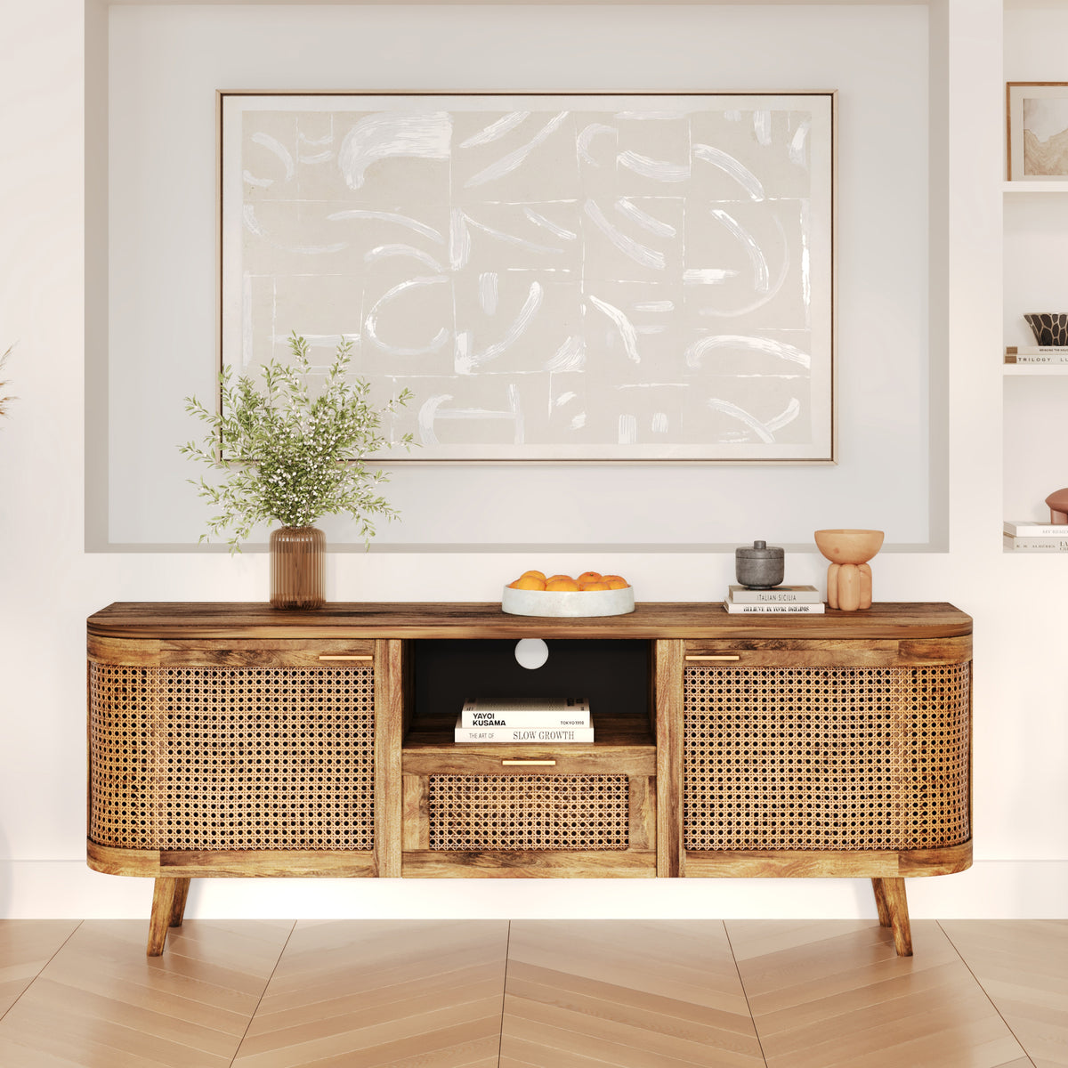 meuble tv bois cannage rangement rdv deco