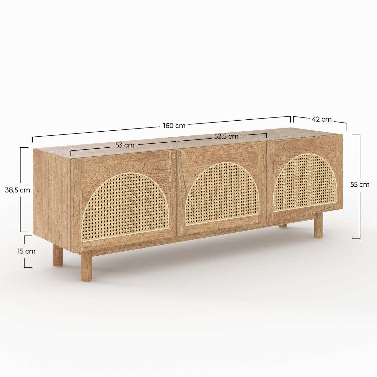 meuble tv en bois de mindi et rotin rangement delya rdv deco