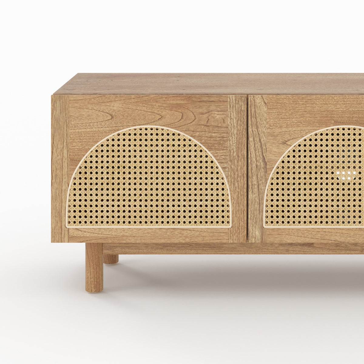 meuble tv en bois de mindi et rotin rangement