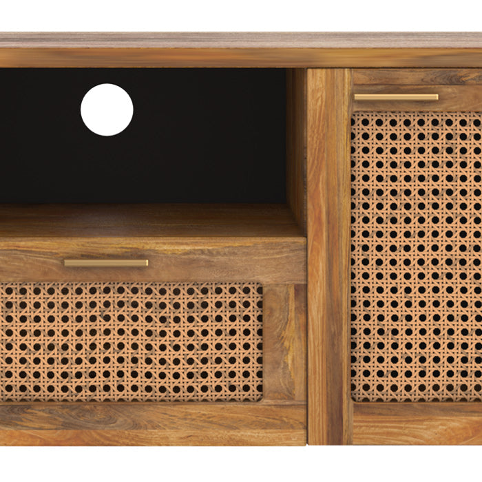 meuble tv en cannage avec niche tiroir et portes wendy