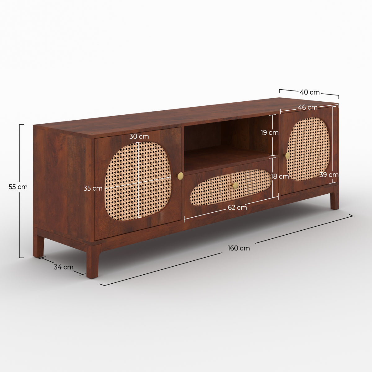 Meuble TV Lanka bois de manguier cannage dimensions – Maison Pavane