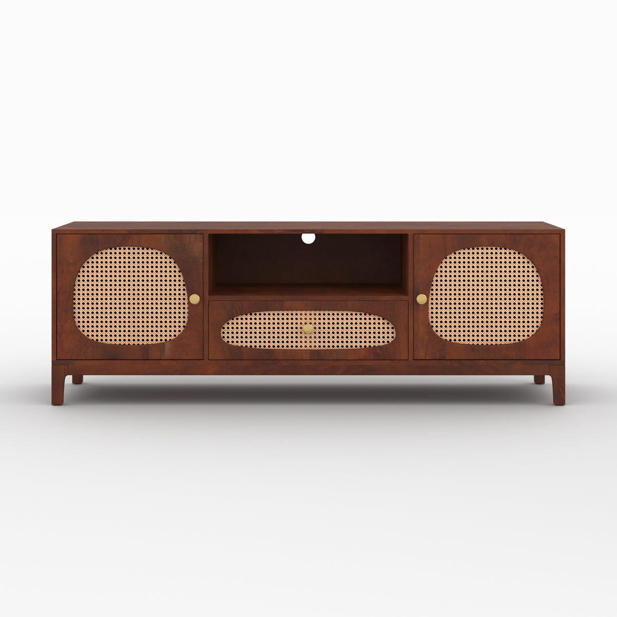 Meuble TV Lanka bois de manguier cannage laiton face – Maison Pavane