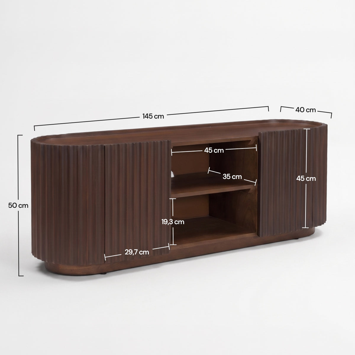 Meuble TV Lio en bois de manguier noyer, dimensions - Maison Pavane