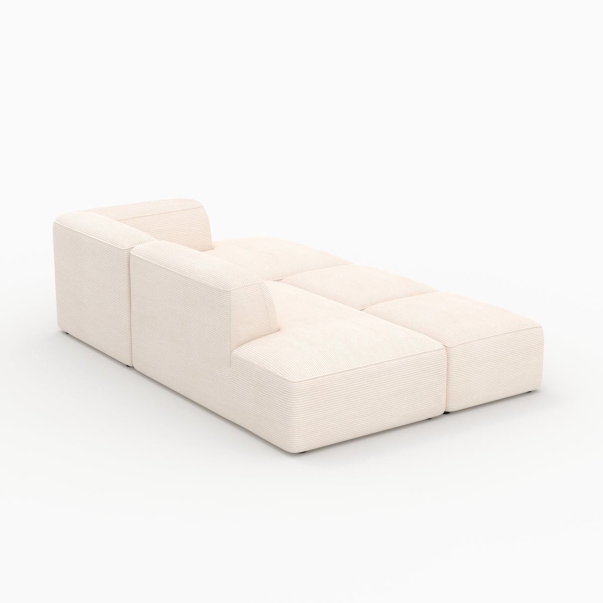 Mina canapé modulable blanc 4 places velours côtelé avec 2 poufs