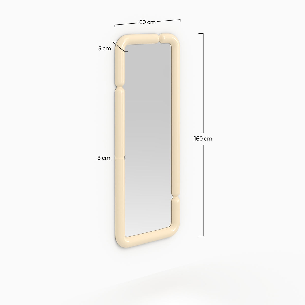 Miroir rectangulaire Silk laqué blanc cassé 160 x 60 cm