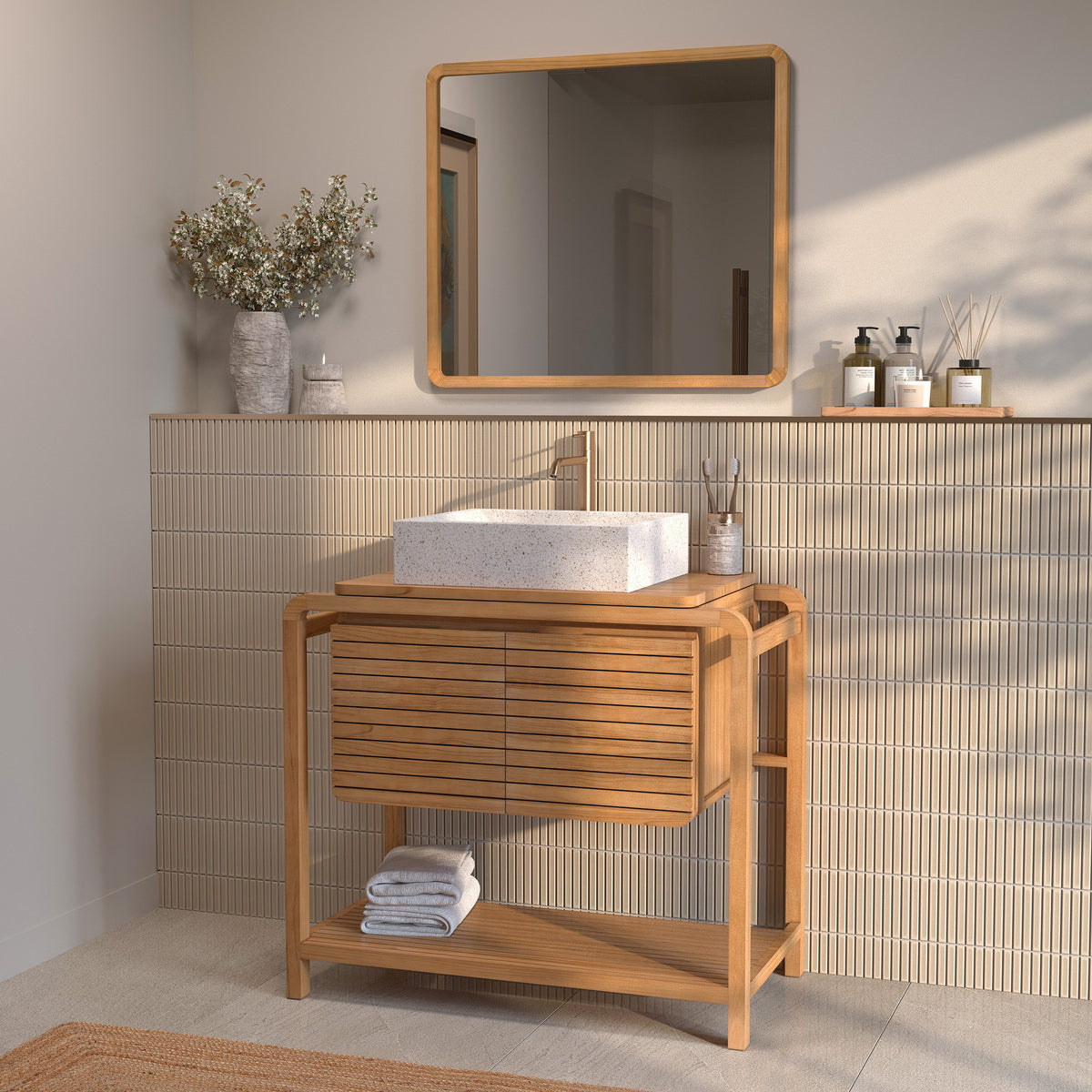 miroir salle de bain rectangulaire bois teck vea rdv deco