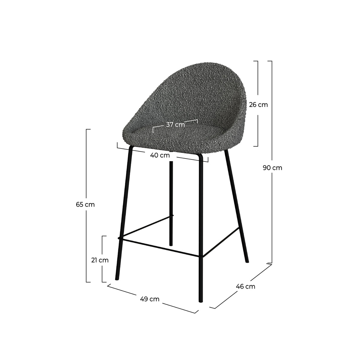 misty chaise de bar mi hauteur laine boucle gris