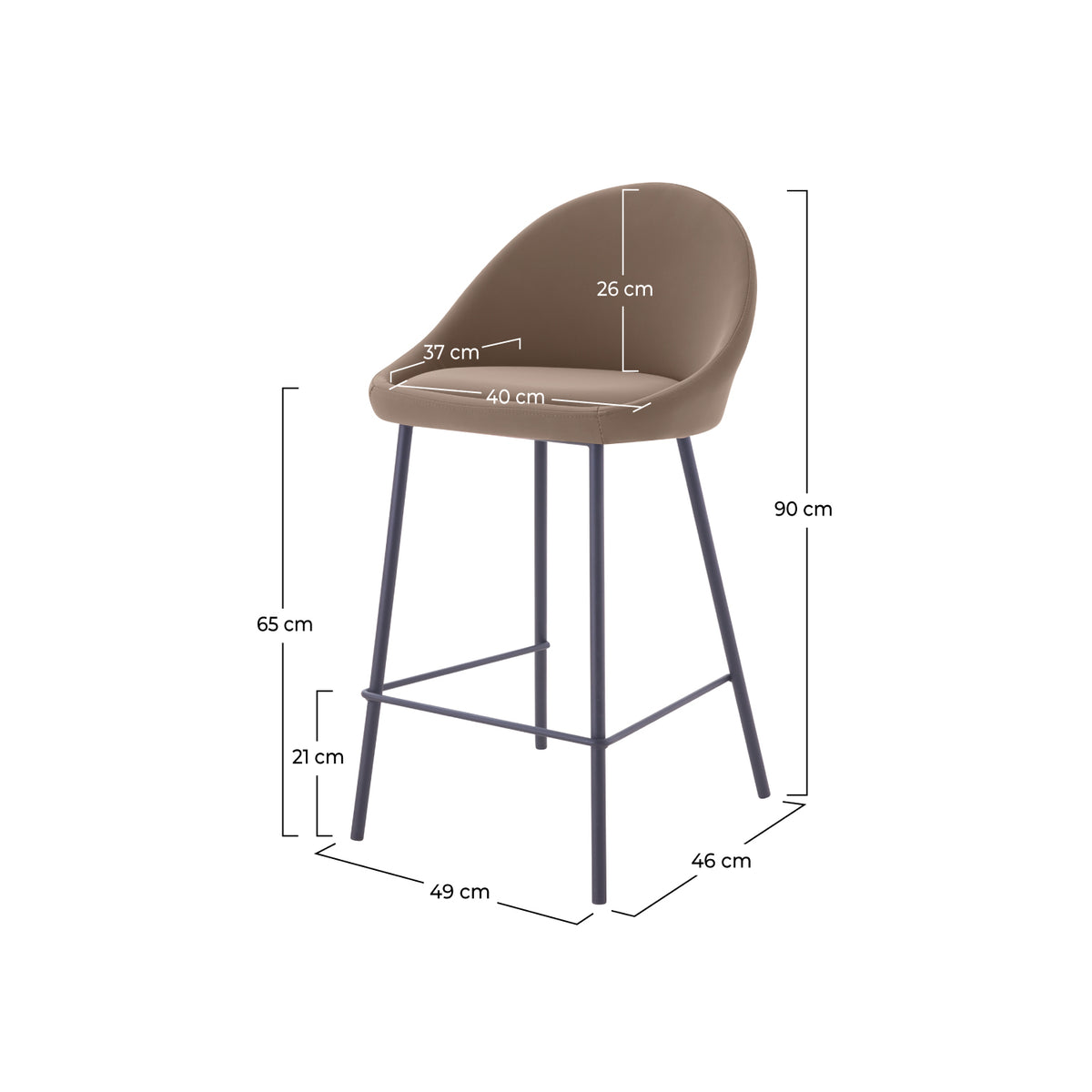 misty chaise de bar mi hauteur marron peids noirs lot de 2