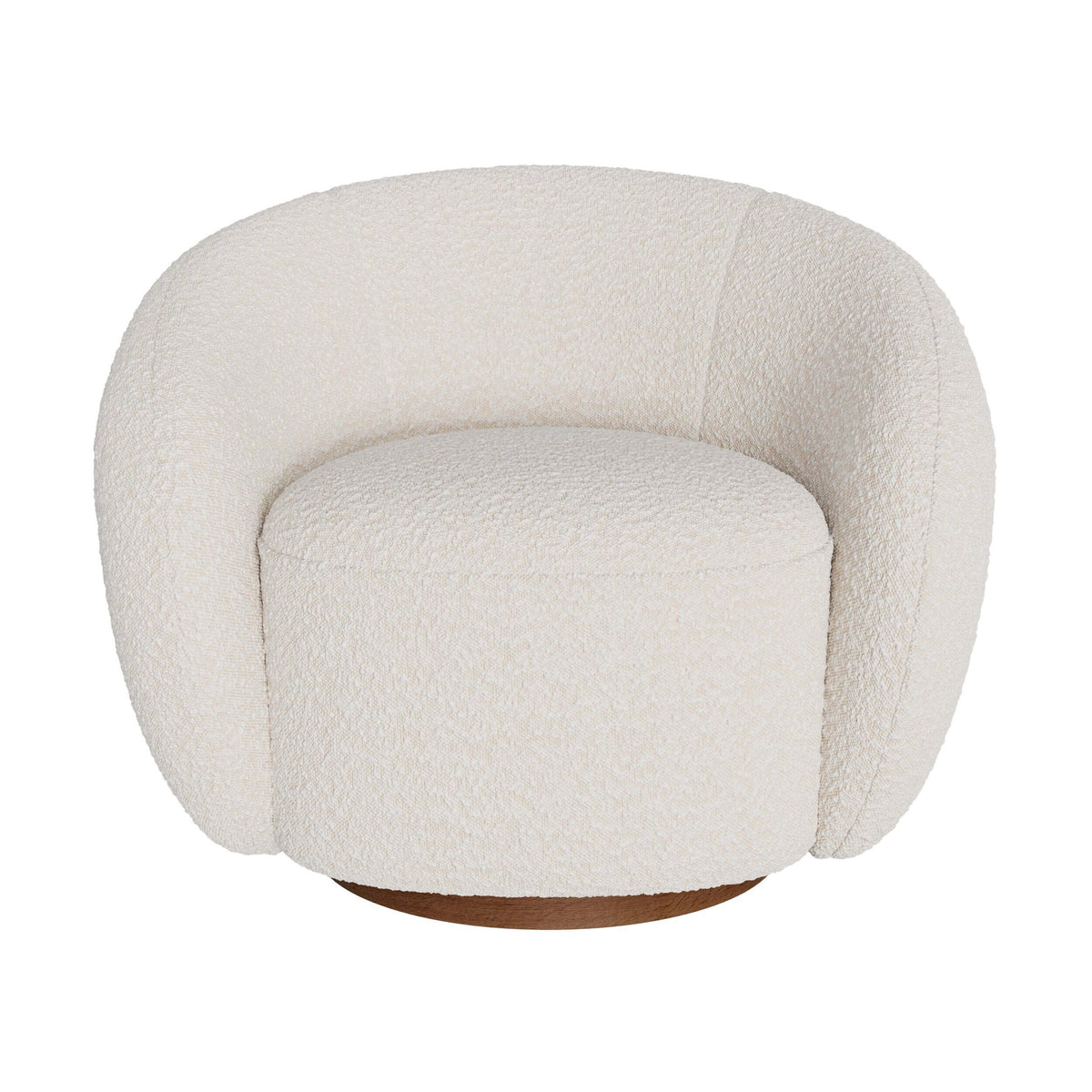 poltrona girevole confortevole in tessuto bouclé bianco