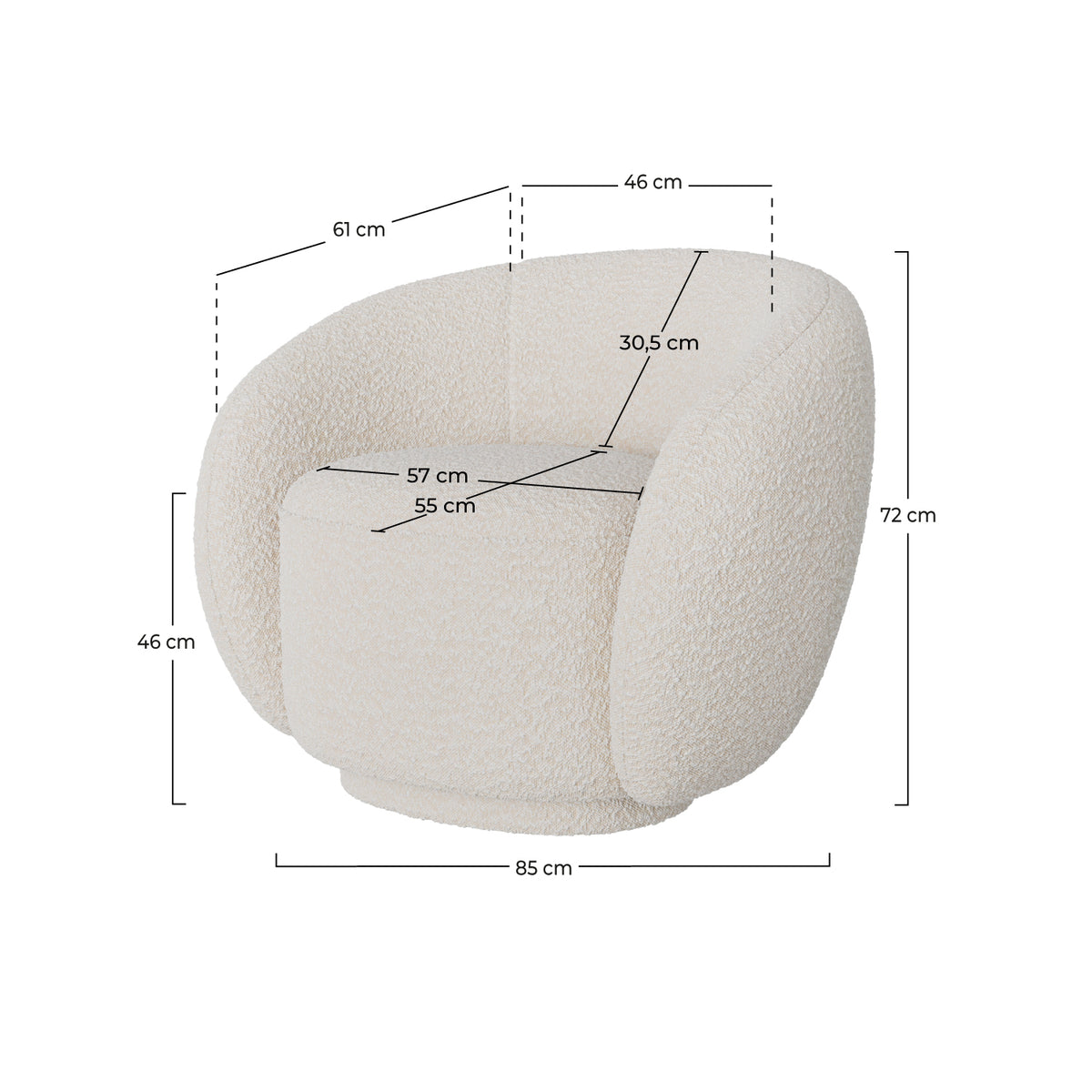 naya fauteuil tissu blanc boucle confort